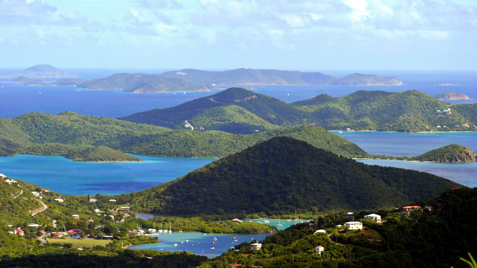 Cays and islands strung across the horizon off St. Thomas, U.S. Virgin Islands