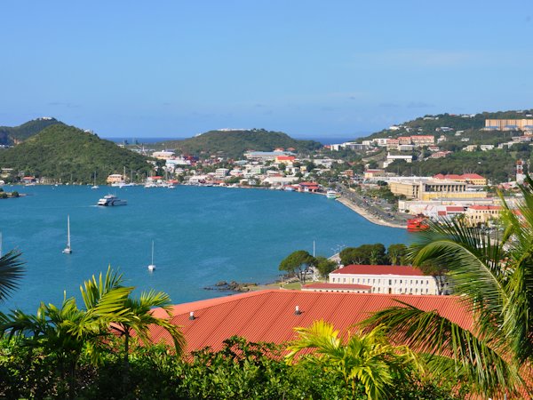 Charlotte Amalie harbour seen from the hills above town, St. Thomas