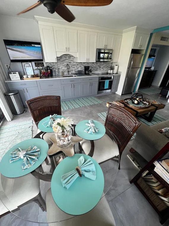 Kitchen and dining area of the condo — the practical answer to St. Thomas vs St. John, where to stay